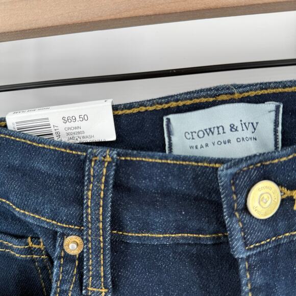 Crown & Ivy Jeans SZ 4 Jaden Wash High Rise Flare Gold Hem Denim NWT Cotton - Picture 7 of 13